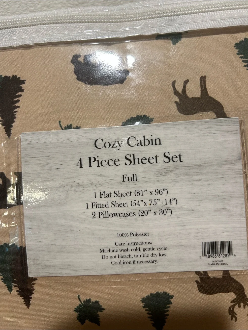 Cozy Cabin Full Sheet Set in Tan with Forest Print